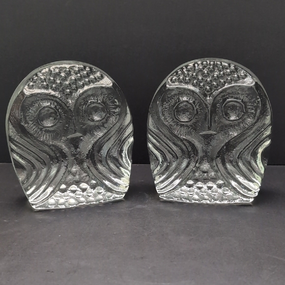 VGT,Clear Art Glass Pilgrim Owl Bookends. - Picture 1 of 8